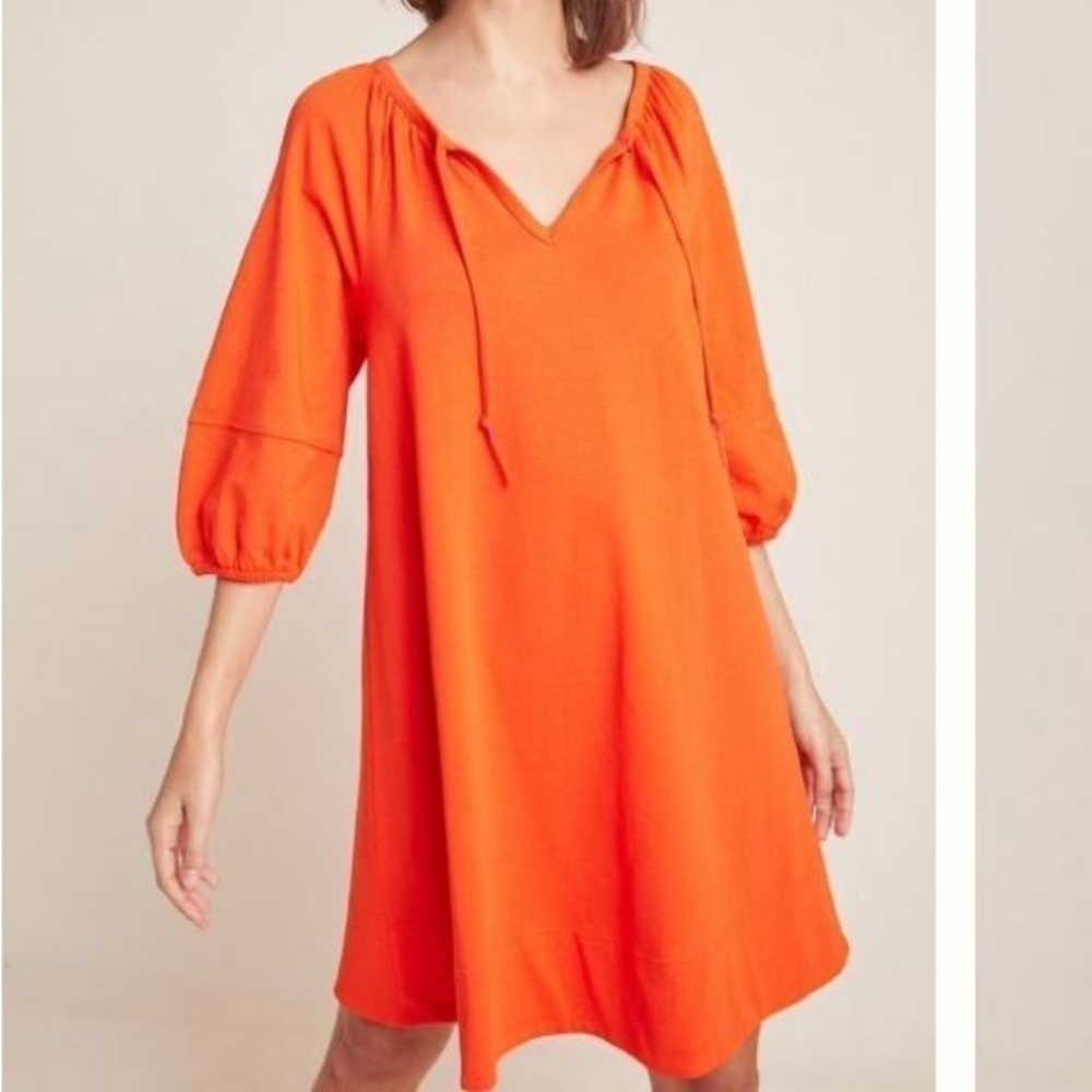 Anthropologie Anais Tunic Dress Persimmon Red-Orange - M - Picture 2 of 8